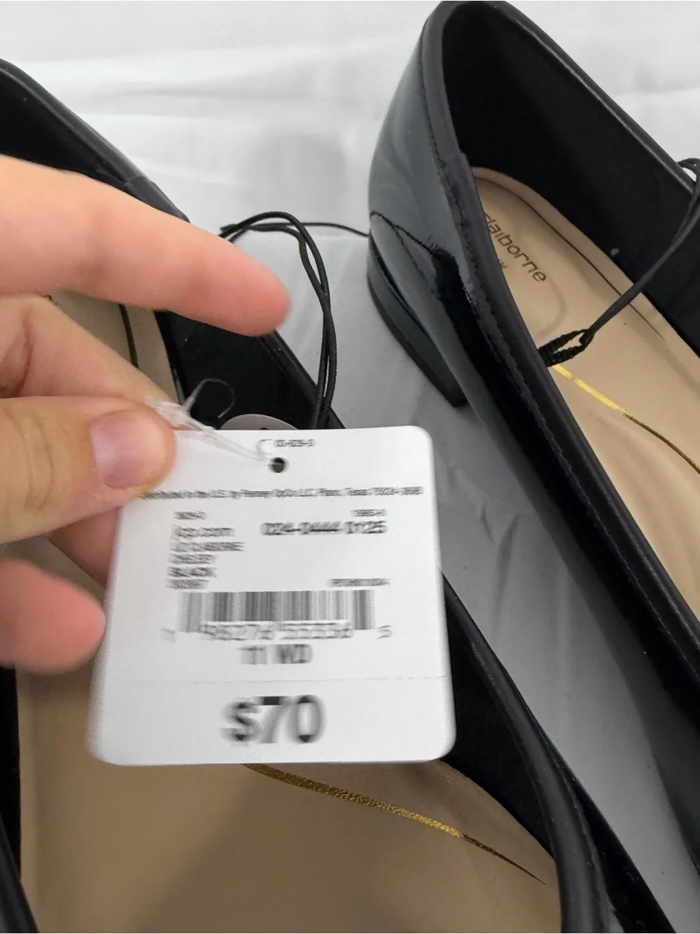 NWT Liz Claiborne Women’s Size 11W Shiny Black Ballet Flats with Bow Accent